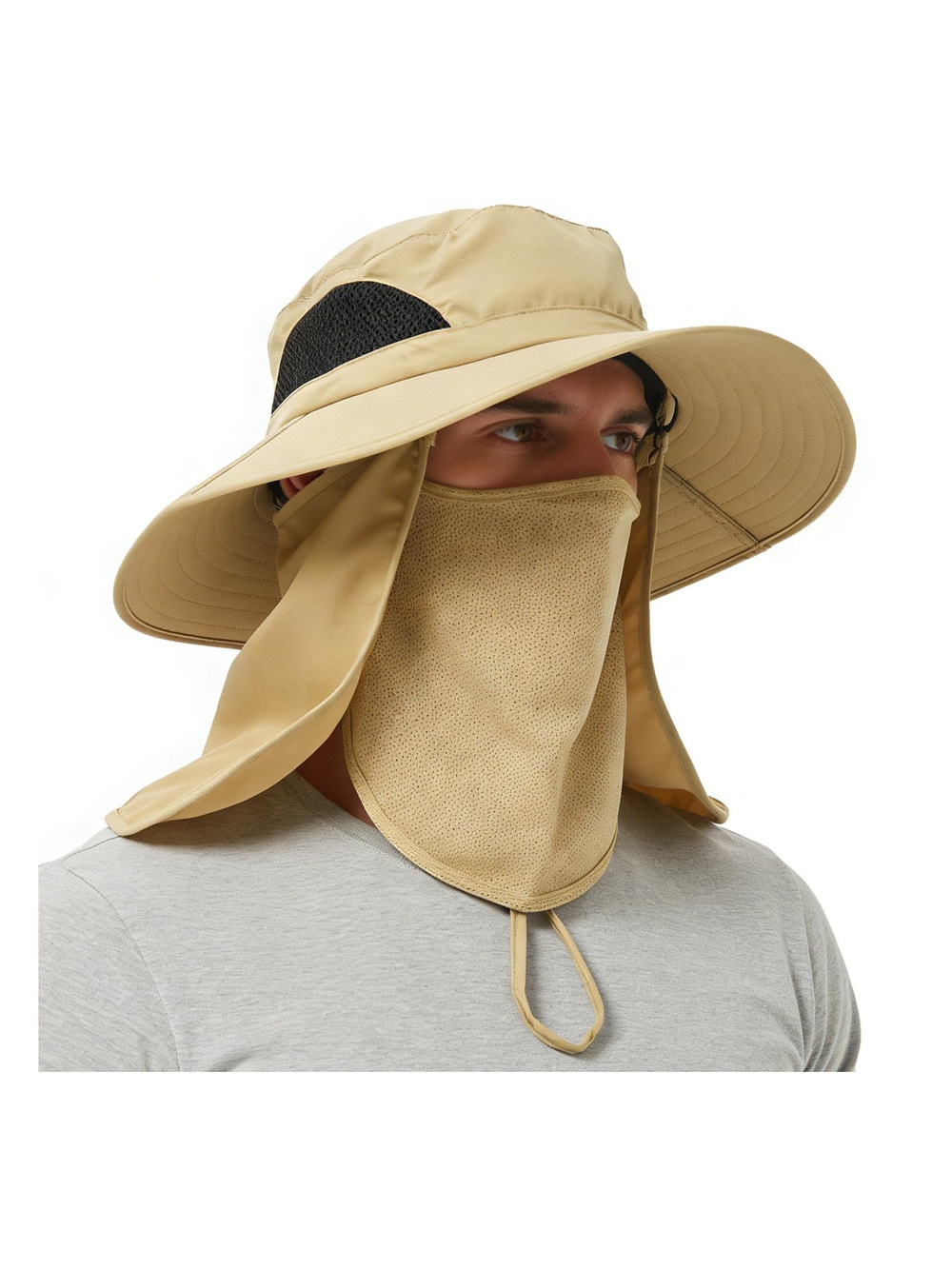 Wide Brim Sun Bucket Hat, Waterproof Boonie | Khaki (Full Coverage) | Size OS